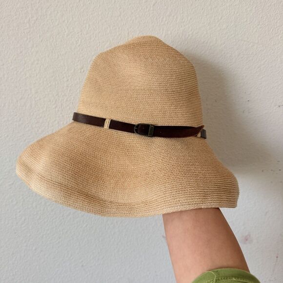 Grevi Wide Brim Sun Hat Beige Brown Leather Band Made In Italy Sz S 100% Hemp main image 12